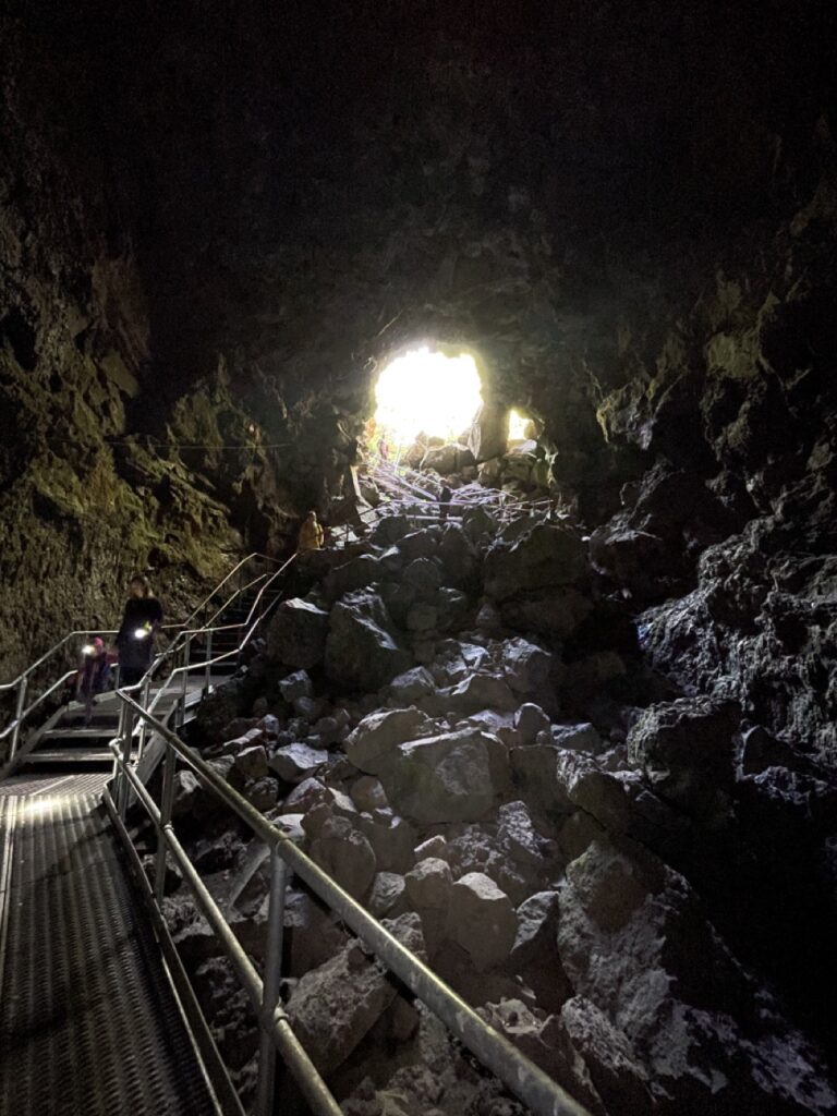 Looking back at the entrance to the lava river cave