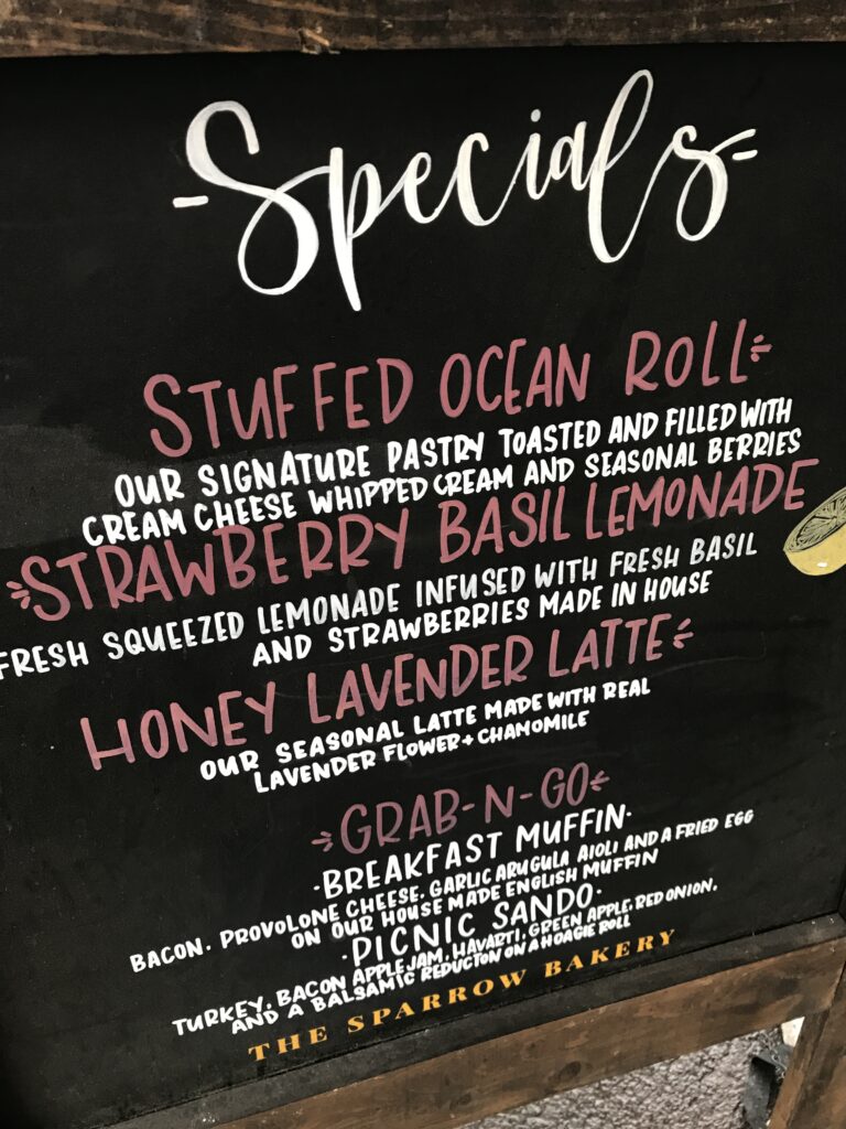 Specials at Sparrow Bakery in Bend, Oregon