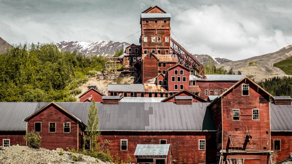 The abandoned and spooky remnants of the Kennecott Copper processing mill building at the former Kennecott Copper mine in Alaska.