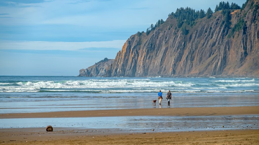 Manzanita Oregon beaches mountain and the pacific ocean waves.