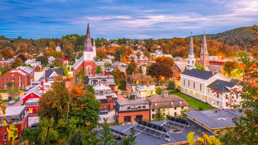 Montpelier, Vermont, USA town skyline in early autumn.