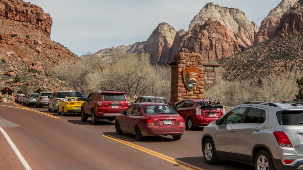 Waiting to Enter Zion National Park on a busy morning