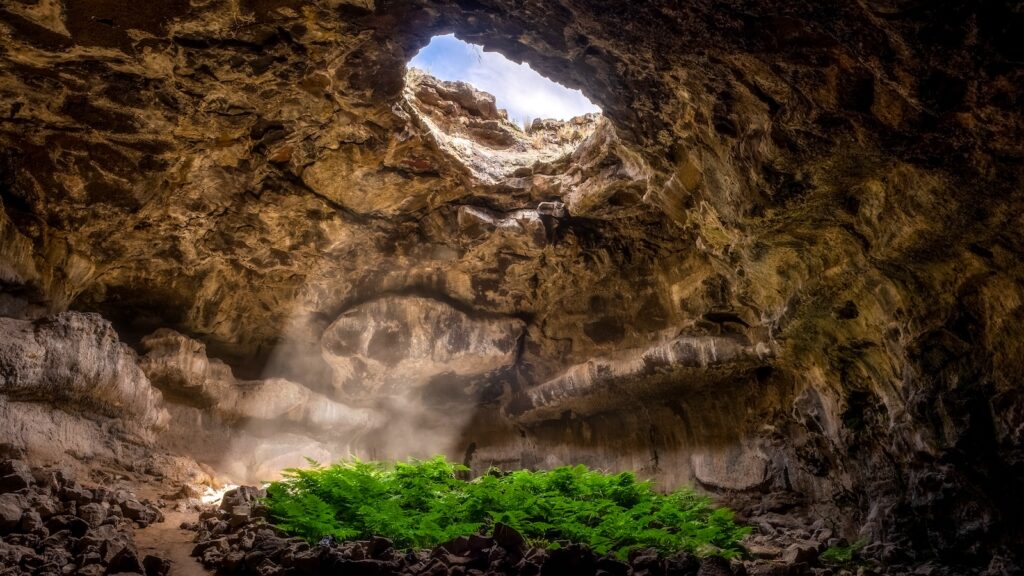Mammoth cave National Park inside. Sunrays inside in Mammoth cave National Park