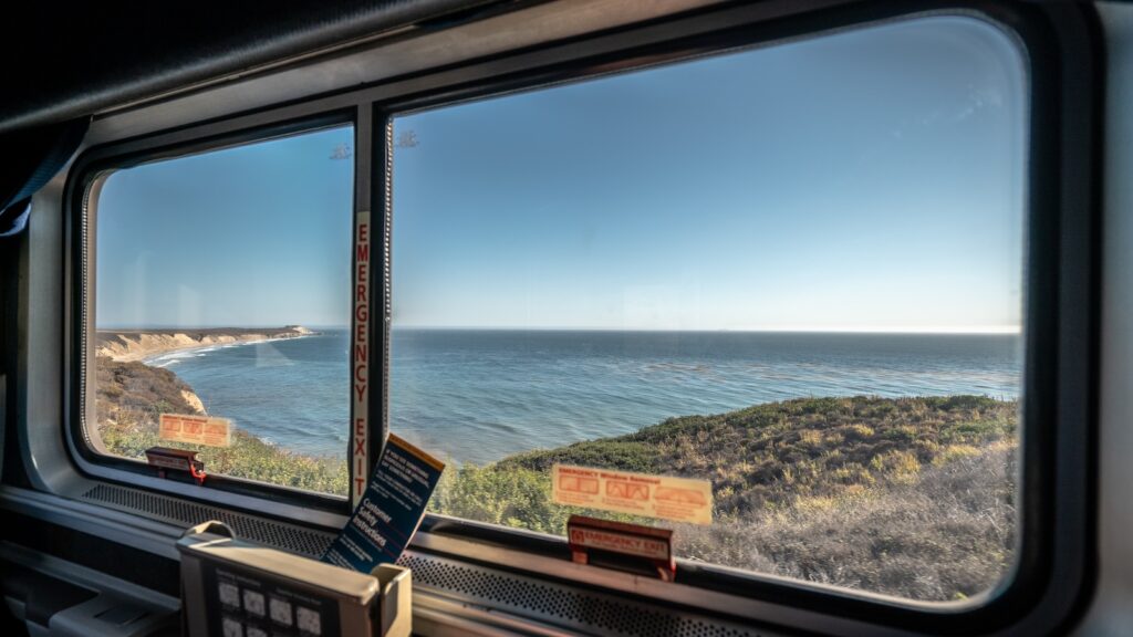 Ocean view from the Coast Starlight Amtrak train
