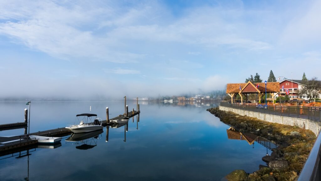 Serene Photo of a winter harbor and smooth as glass water